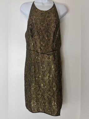 BCBGMaxAzria Olive and Gold Textured Midi Dress